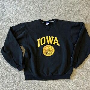 Vintage Champion black crewneck sweater with yellow Iowa logo sweater